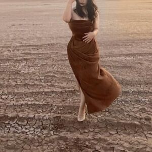 Elegant Brown Velvet Maxi Skirt